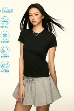 Solid Color Sorona Cool Feeling Short Sleeve T-Shirt for Women - Summer Minimalist Basic Fitted Slim Top