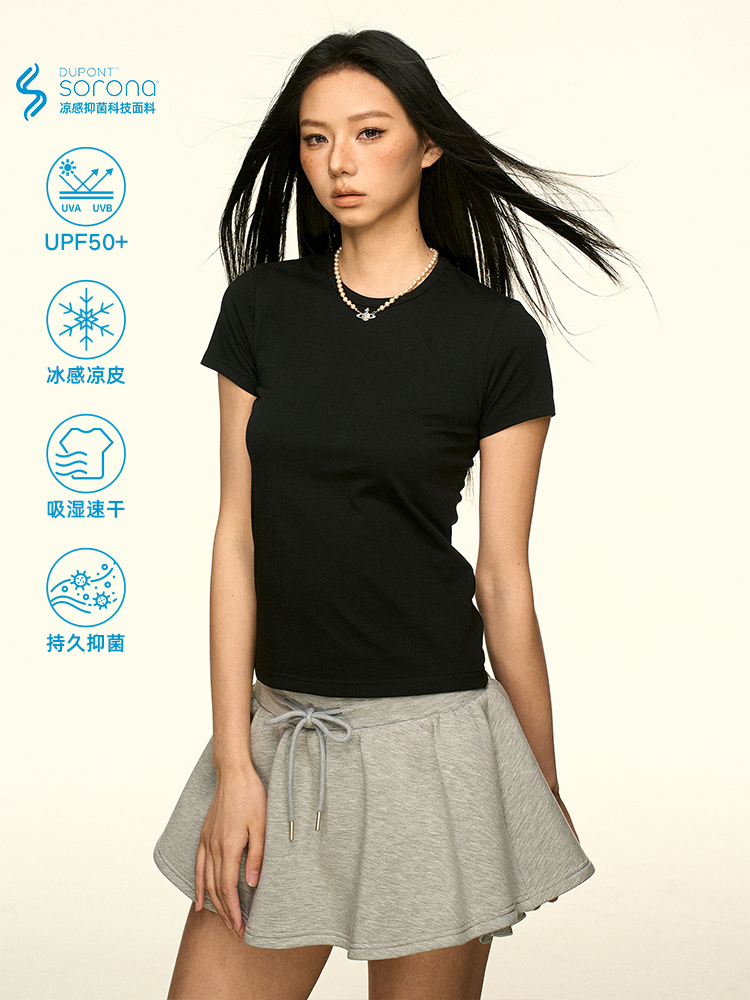 Solid Color Sorona Cool Feeling Short Sleeve T-Shirt for Women - Summer Minimalist Basic Fitted Slim Top Solid Color Sorona Cool Feeling Short Sleeve T-Shirt for Women - Summer Minimalist Basic Fitted Slim Top