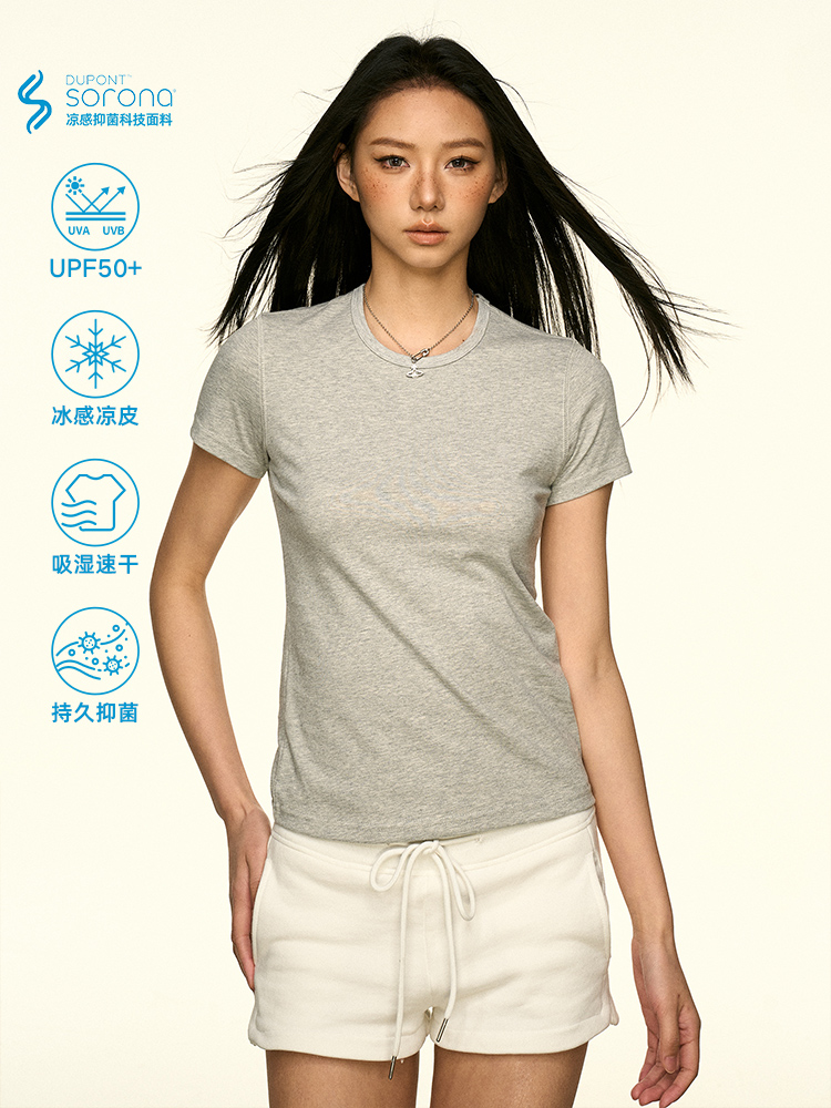Solid Color Sorona Cool Feeling Short Sleeve T-Shirt for Women - Summer Minimalist Basic Fitted Slim Top Solid Color Sorona Cool Feeling Short Sleeve T-Shirt for Women - Summer Minimalist Basic Fitted Slim Top