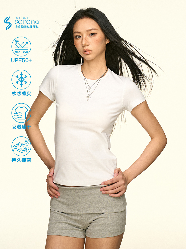 Solid Color Sorona Cool Feeling Short Sleeve T-Shirt for Women - Summer Minimalist Basic Fitted Slim Top Solid Color Sorona Cool Feeling Short Sleeve T-Shirt for Women - Summer Minimalist Basic Fitted Slim Top