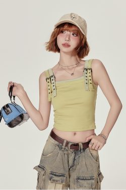 Spicy Girl American Style Fake Two-Piece Tank Top for Women - Slim Fit Flattering Camisole for Summer Outerwear