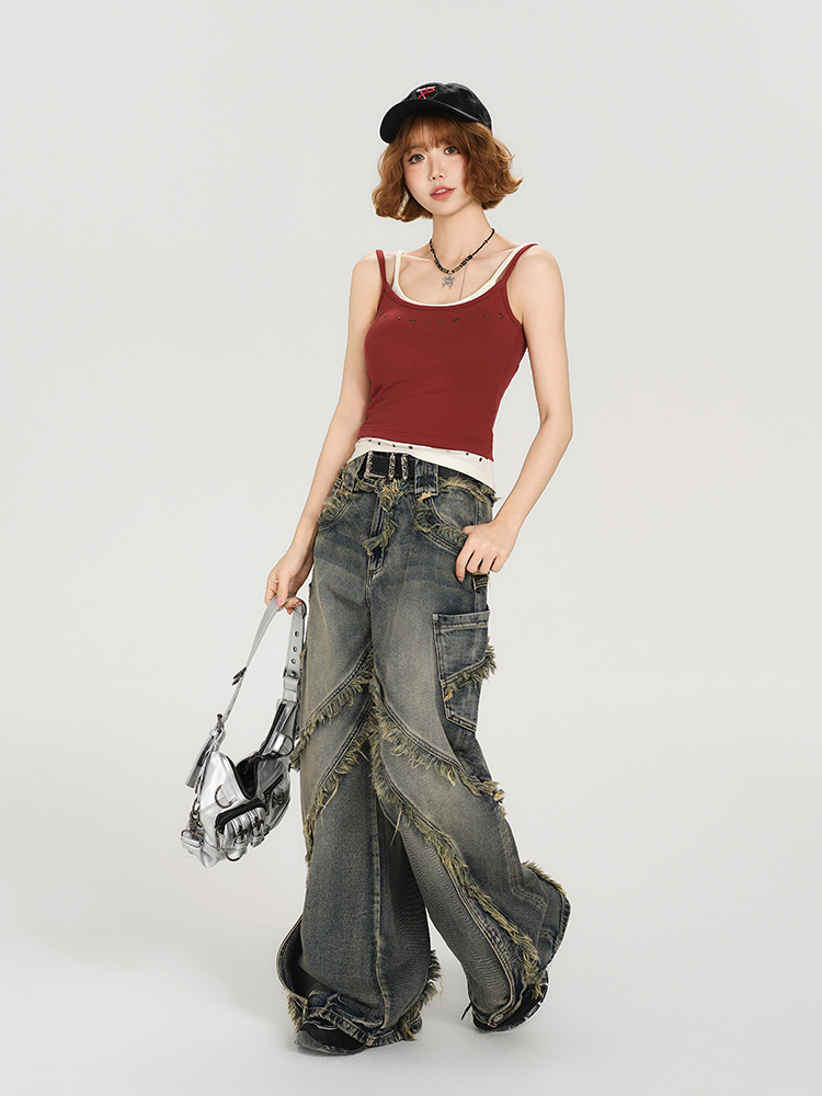 Spicy Girl American-Style Two-Piece Camisole for Women - Summer Slim Fit Top with Chest Pads, Flattering Outerwear, Y2K Fashion Spicy Girl American-Style Two-Piece Camisole for Women - Summer Slim Fit Top with Chest Pads, Flattering Outerwear, Y2K Fashion