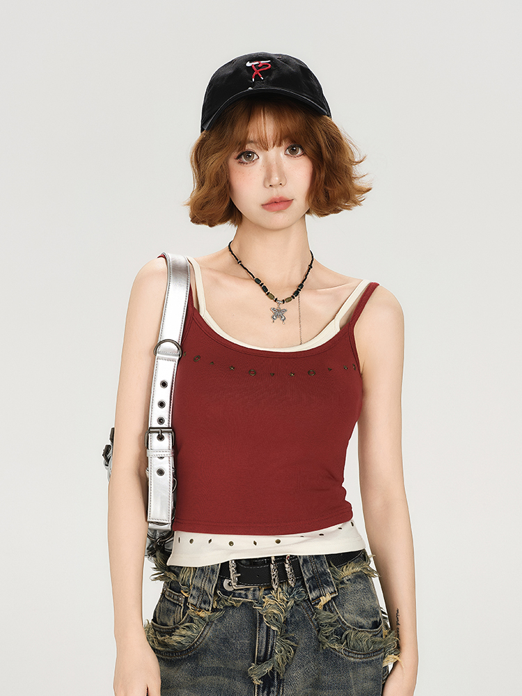 Spicy Girl American-Style Two-Piece Camisole for Women - Summer Slim Fit Top with Chest Pads, Flattering Outerwear, Y2K Fashion Spicy Girl American-Style Two-Piece Camisole for Women - Summer Slim Fit Top with Chest Pads, Flattering Outerwear, Y2K Fashion