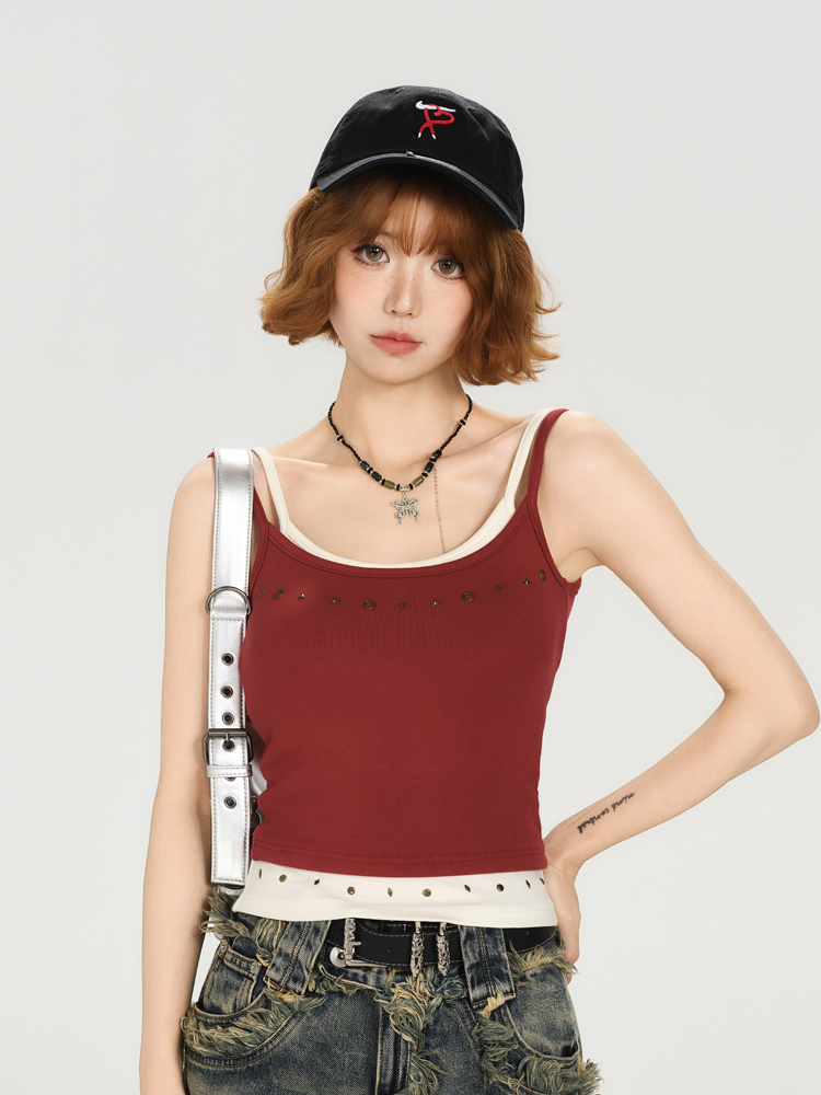 Spicy Girl American-Style Two-Piece Camisole for Women - Summer Slim Fit Top with Chest Pads, Flattering Outerwear, Y2K Fashion Spicy Girl American-Style Two-Piece Camisole for Women - Summer Slim Fit Top with Chest Pads, Flattering Outerwear, Y2K Fashion