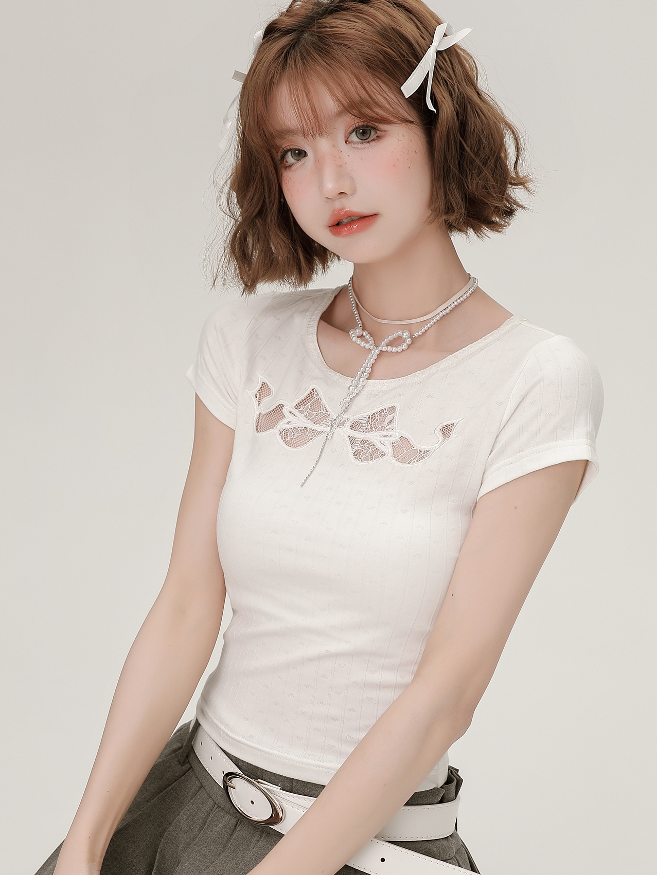 Spicy Girl Butterfly Knot Hollow Short-Sleeve T-Shirt for Women - Summer Lace Embroidery Slim Fit Top, Y2K Fashion Spicy Girl Butterfly Knot Hollow Short-Sleeve T-Shirt for Women - Summer Lace Embroidery Slim Fit Top, Y2K Fashion