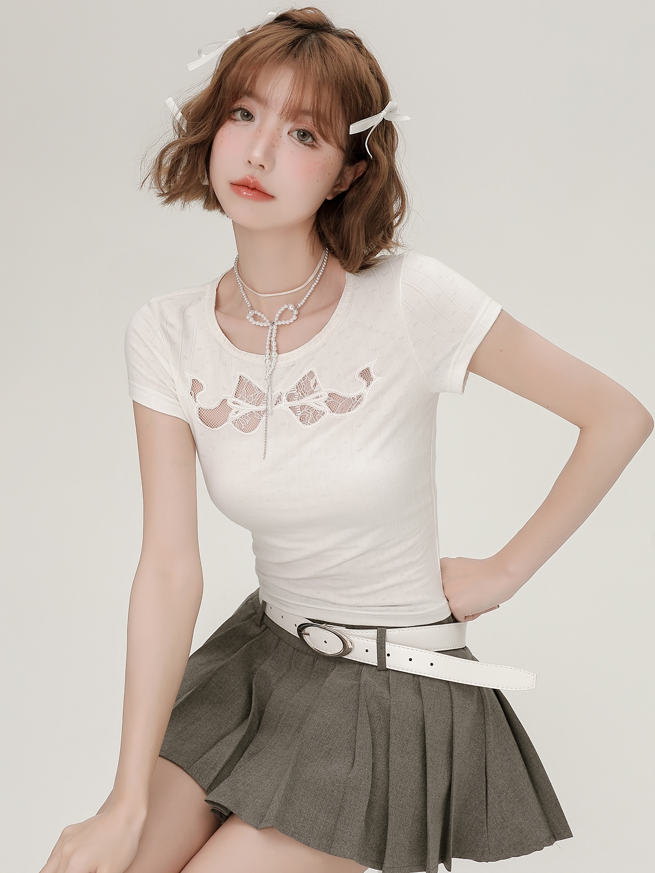 Spicy Girl Butterfly Knot Hollow Short-Sleeve T-Shirt for Women - Summer Lace Embroidery Slim Fit Top, Y2K Fashion Spicy Girl Butterfly Knot Hollow Short-Sleeve T-Shirt for Women - Summer Lace Embroidery Slim Fit Top, Y2K Fashion