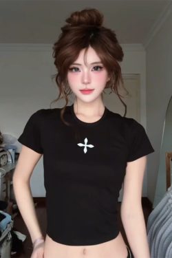 Spicy Girl Cross Print Shoulder T-Shirt for Women - Vintage Slim Fit Short Sleeve Top - Summer American Style Trend