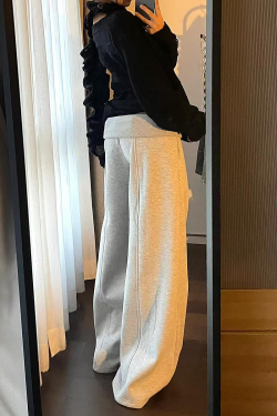 Spicy Girl Gray Casual Wide-Leg Sweatpants for Women - Loose Draped American-Style Sports Pants for Spring and Autumn