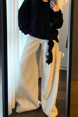 Spicy Girl Gray Casual Wide-Leg Sweatpants for Women - Loose Draped American-Style Sports Pants for Spring and Autumn