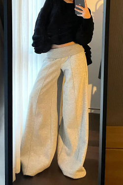 Spicy Girl Gray Casual Wide-Leg Sweatpants for Women - Loose Draped American-Style Sports Pants for Spring and Autumn