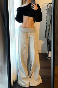Spicy Girl Gray Casual Wide-Leg Sweatpants for Women - Loose Draped American-Style Sports Pants for Spring and Autumn
