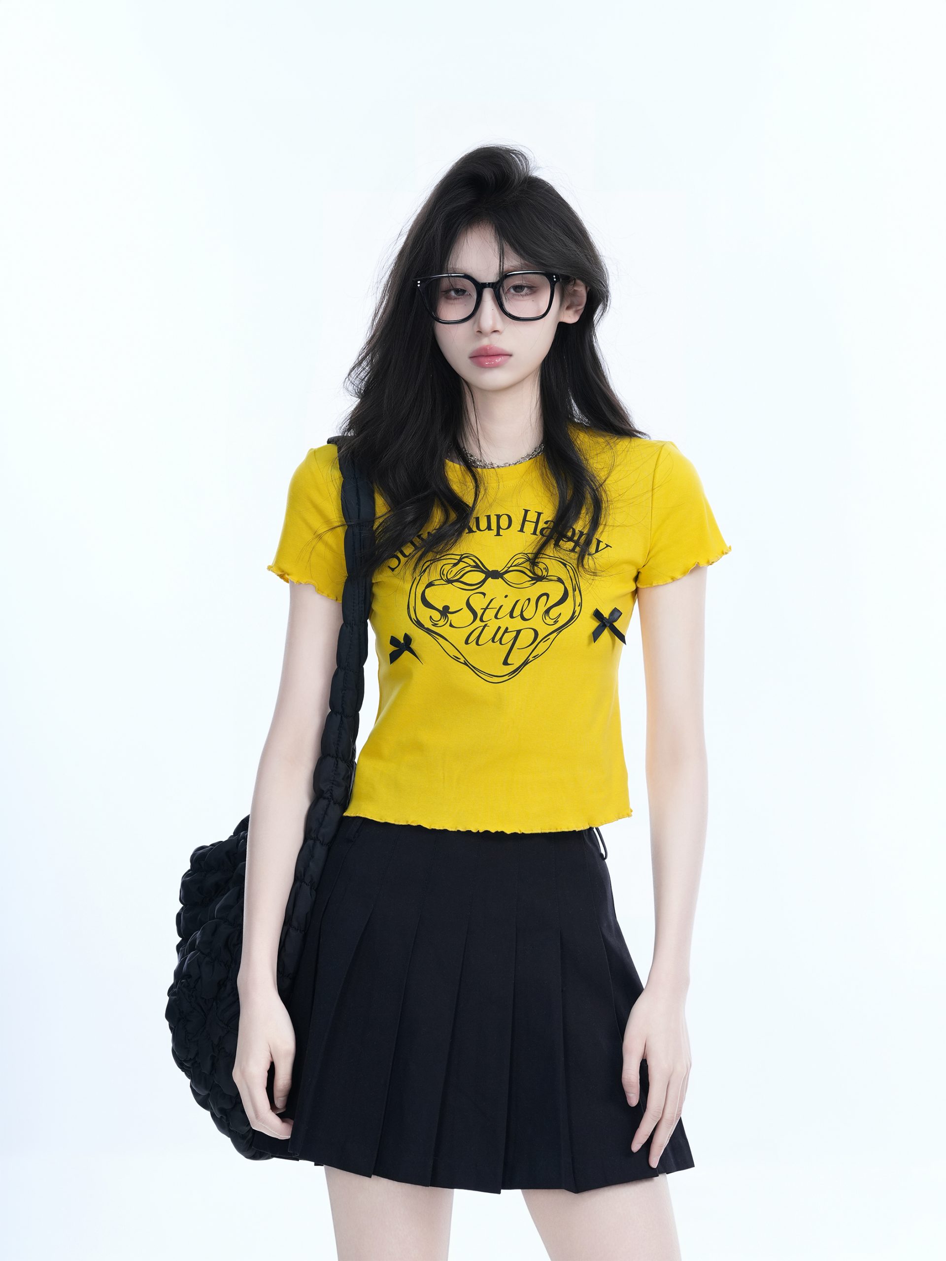 Spicy Girl Heart Bow Short Sleeve T-Shirt - American Style Slim Fit Top with Mountain Print - Y2K Fashion Spicy Girl Heart Bow Short Sleeve T-Shirt - American Style Slim Fit Top with Mountain Print - Y2K Fashion