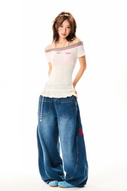 Spicy Girl Hem Spliced Lace Short Sleeve Off-Shoulder T-Shirt for Women - Summer Thin Breathable American Style