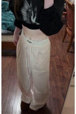 Spicy Girl Lace Patchwork Striped Cargo Pants for Women - Loose Straight Wide-Leg Hip-Hop Casual Sports Trousers