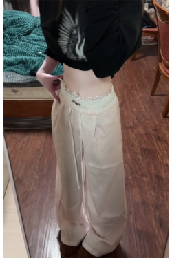 Spicy Girl Lace Patchwork Striped Cargo Pants for Women - Loose Straight Wide-Leg Hip-Hop Casual Sports Trousers