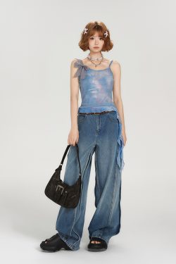 Spicy Girl Mesh Camisole for Women - American Style Summer Tie-Up Bow Fitted Top