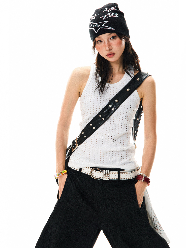 Spicy Girl Rhinestone Black Camisole - Slim Fit Summer Top for Women - American Style Fashion, Y2K Inspired Spicy Girl Rhinestone Black Camisole - Slim Fit Summer Top for Women - American Style Fashion, Y2K Inspired