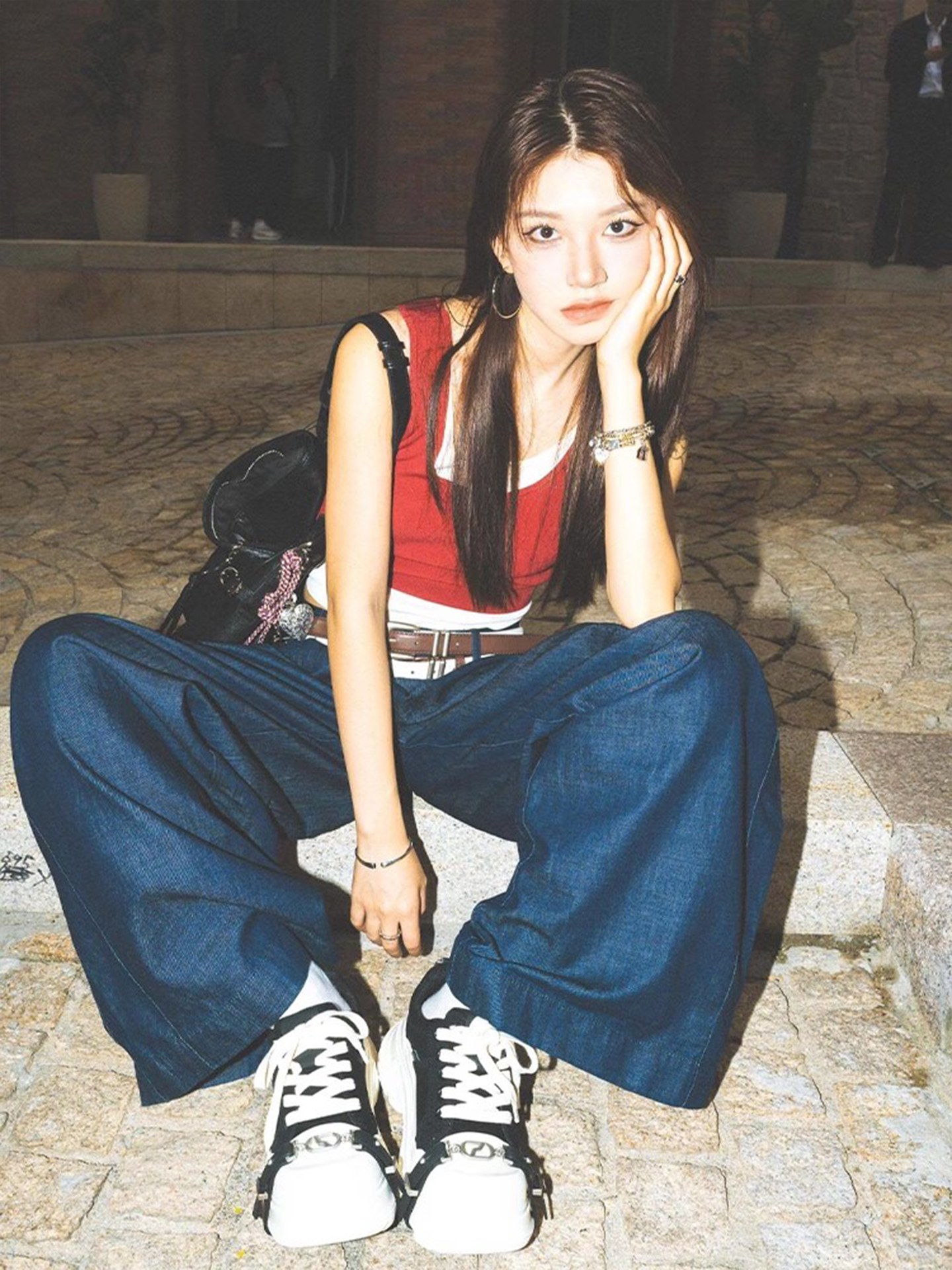 Spicy Girl Sleeveless Color-Blocking Tank Top - Summer Red Faux Two-Piece Slim Fit T-Shirt for American Style Fashion Spicy Girl Sleeveless Color-Blocking Tank Top - Summer Red Faux Two-Piece Slim Fit T-Shirt for American Style Fashion