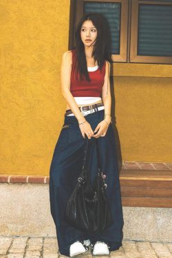 Spicy Girl Sleeveless Color-Blocking Tank Top - Summer Red Faux Two-Piece Slim Fit T-Shirt for American Style Fashion