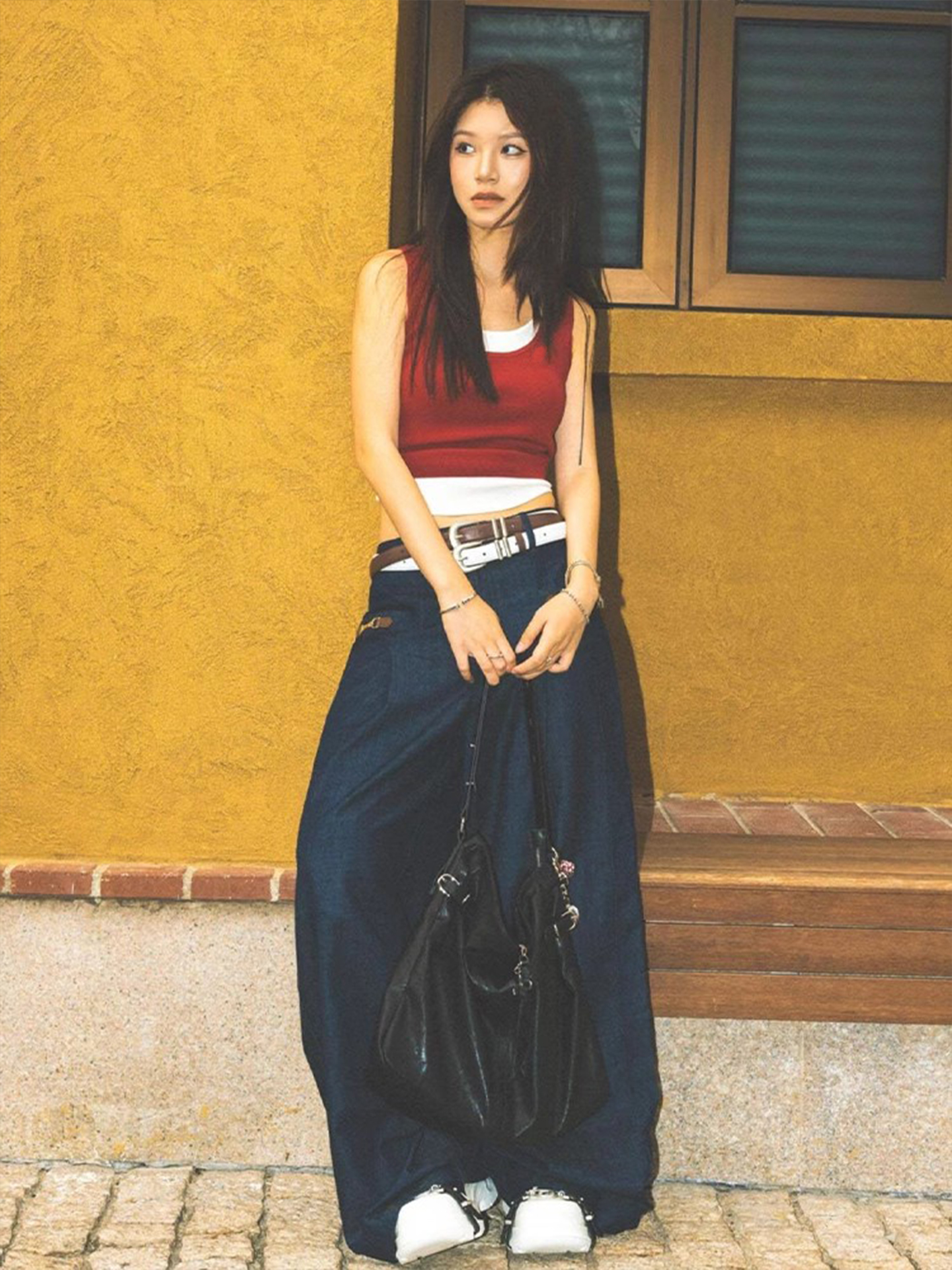 Spicy Girl Sleeveless Color-Blocking Tank Top - Summer Red Faux Two-Piece Slim Fit T-Shirt for American Style Fashion Spicy Girl Sleeveless Color-Blocking Tank Top - Summer Red Faux Two-Piece Slim Fit T-Shirt for American Style Fashion