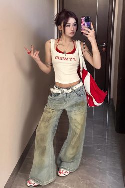 Spicy Girl Sleeveless Summer Tank Top - Color-Blocking, Waist-Cinching, Slim Fit, American Style, Y2K Inspired