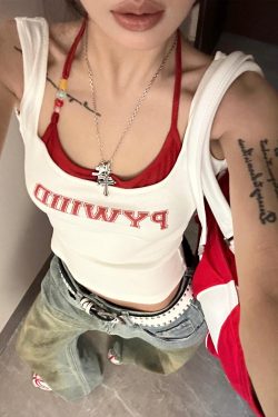 Spicy Girl Sleeveless Summer Tank Top - Color-Blocking, Waist-Cinching, Slim Fit, American Style, Y2K Inspired