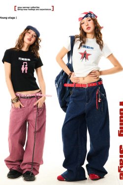 Spicy Girl Star Print Short Sleeve T-Shirt for Women - Slim Fit Summer Top in American Style, Perfect for Y2K and Casual Looks