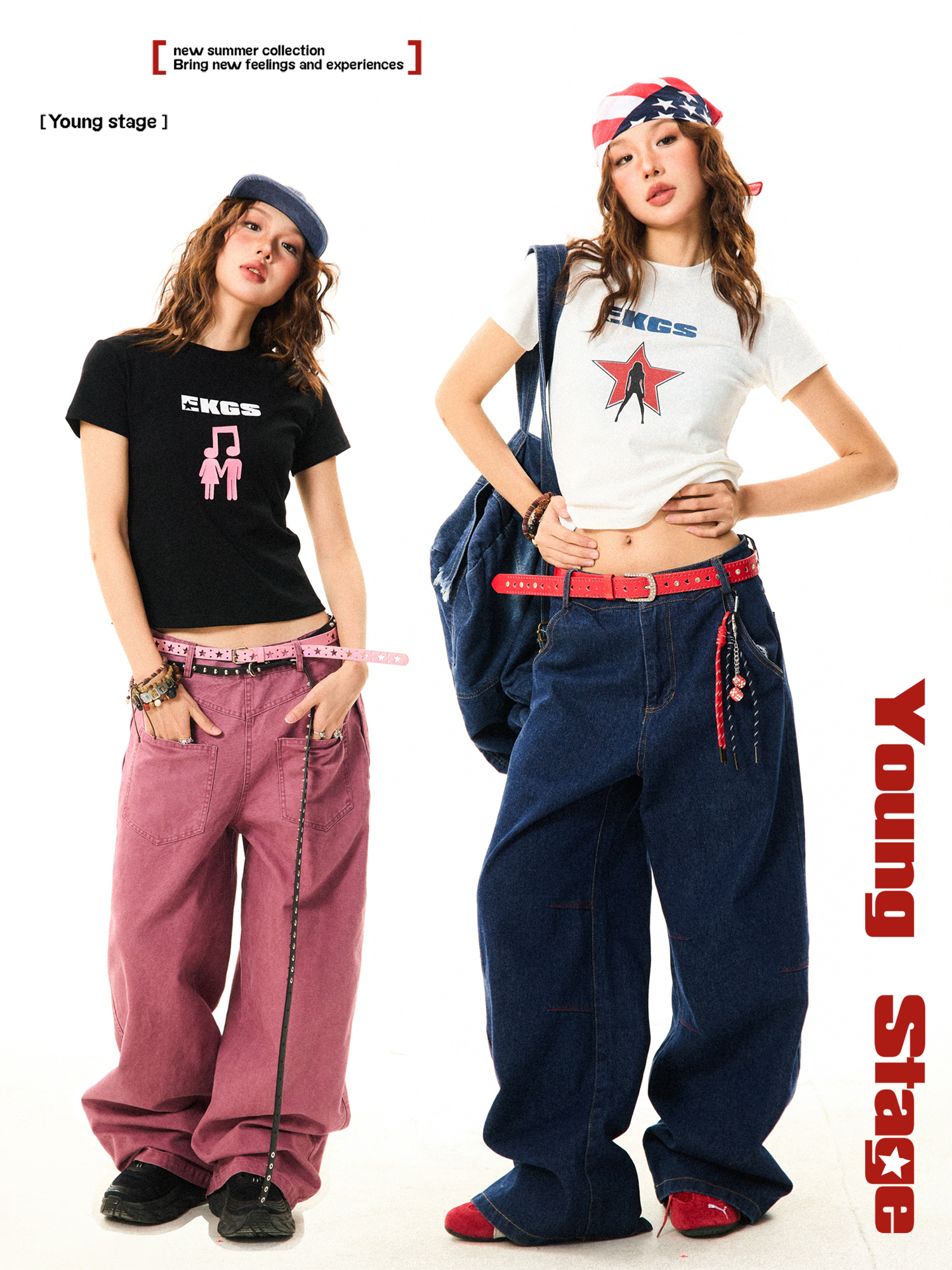 Spicy Girl Star Print Short Sleeve T-Shirt for Women - Slim Fit Summer Top in American Style, Perfect for Y2K and Casual Looks Spicy Girl Star Print Short Sleeve T-Shirt for Women - Slim Fit Summer Top in American Style, Perfect for Y2K and Casual Looks