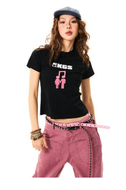 Spicy Girl Star Print Short Sleeve T-Shirt for Women - Slim Fit Summer Top in American Style, Perfect for Y2K and Casual Looks