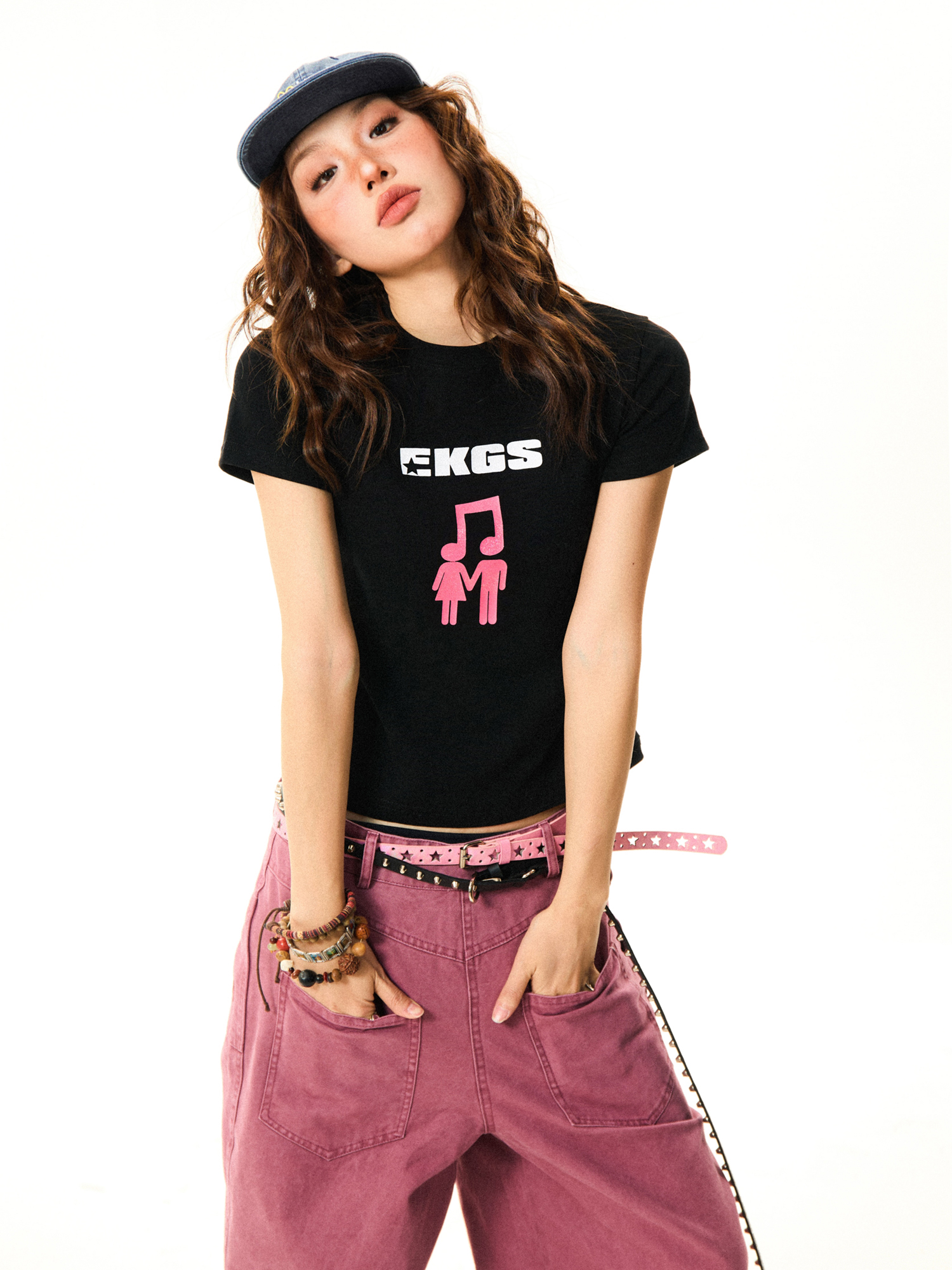 Spicy Girl Star Print Short Sleeve T-Shirt for Women - Slim Fit Summer Top in American Style, Perfect for Y2K and Casual Looks Spicy Girl Star Print Short Sleeve T-Shirt for Women - Slim Fit Summer Top in American Style, Perfect for Y2K and Casual Looks