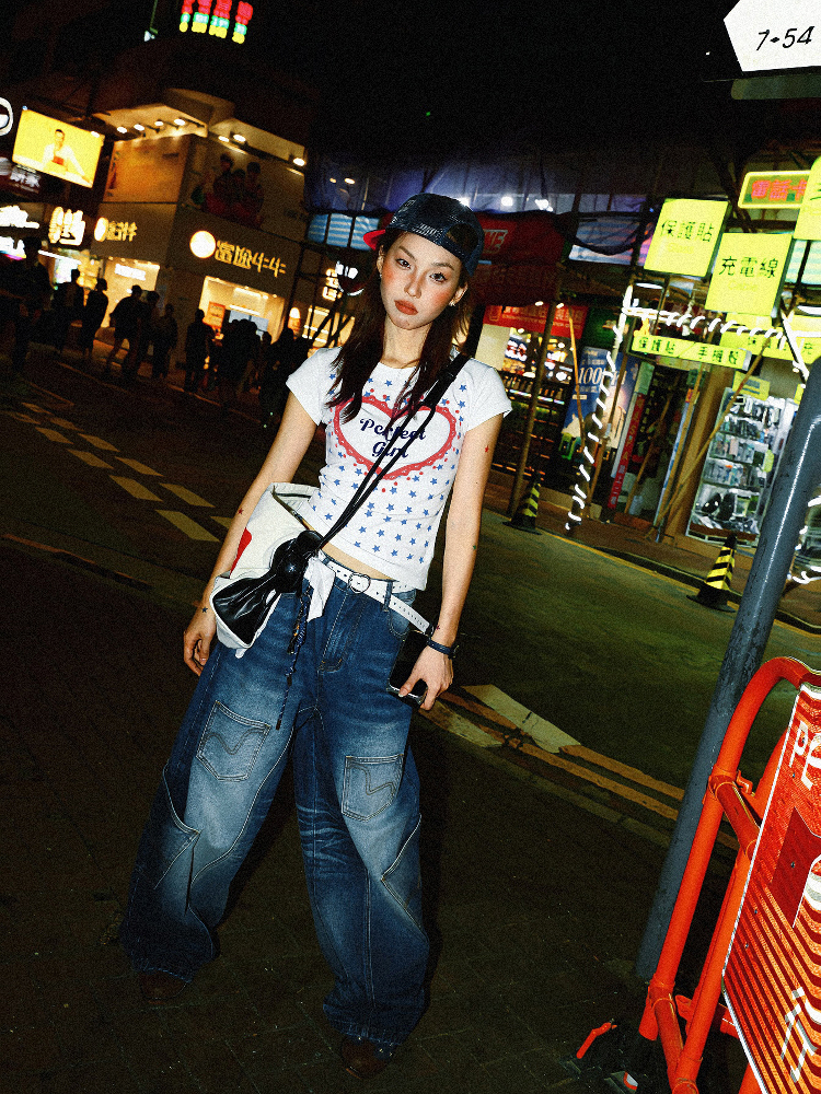 Spicy Girl Star Print Short Sleeve T-Shirt for Women - Summer Slim Fit Versatile Top, American Style, 90s Inspired Fashion Spicy Girl Star Print Short Sleeve T-Shirt for Women - Summer Slim Fit Versatile Top, American Style, 90s Inspired Fashion