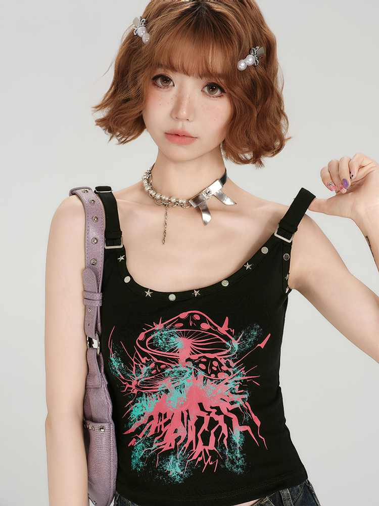 Spicy Girl Tank Top for Women - American Style Sleeveless Summer Top with Fitted Design and Studded Details Spicy Girl Tank Top for Women - American Style Sleeveless Summer Top with Fitted Design and Studded Details