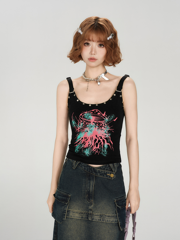 Spicy Girl Tank Top for Women - American Style Sleeveless Summer Top with Fitted Design and Studded Details Spicy Girl Tank Top for Women - American Style Sleeveless Summer Top with Fitted Design and Studded Details