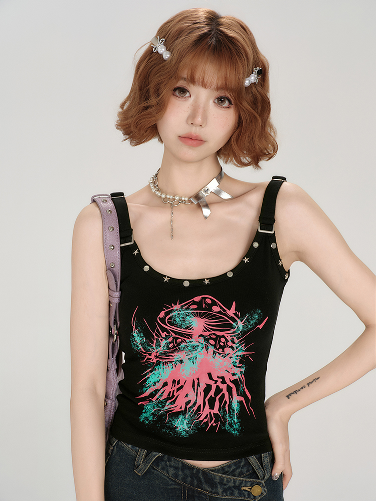 Spicy Girl Tank Top for Women - American Style Sleeveless Summer Top with Fitted Design and Studded Details Spicy Girl Tank Top for Women - American Style Sleeveless Summer Top with Fitted Design and Studded Details