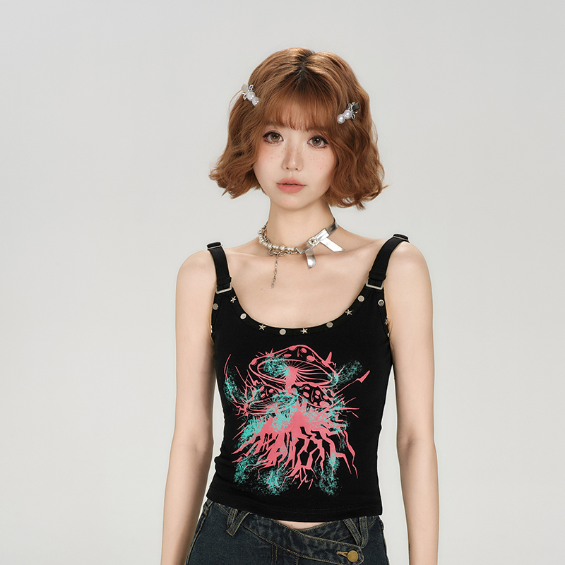 Spicy Girl Tank Top for Women - American Style Sleeveless Summer Top with Fitted Design and Studded Details Spicy Girl Tank Top for Women - American Style Sleeveless Summer Top with Fitted Design and Studded Details