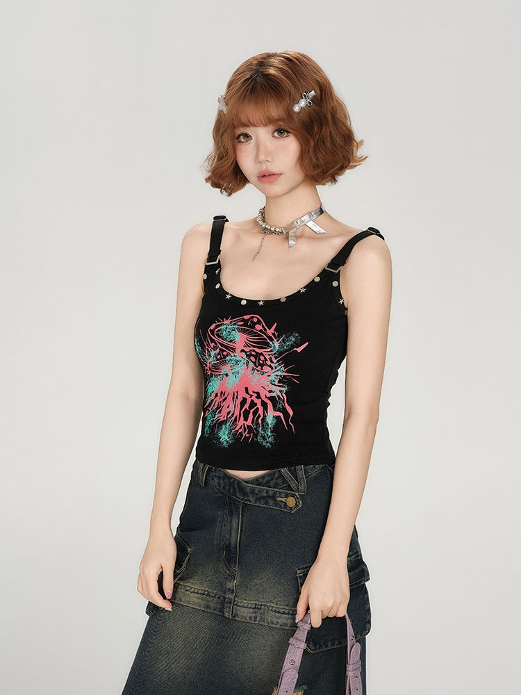 Spicy Girl Tank Top for Women - American Style Sleeveless Summer Top with Fitted Design and Studded Details Spicy Girl Tank Top for Women - American Style Sleeveless Summer Top with Fitted Design and Studded Details