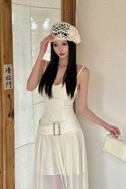 Spliced Camisole Dress for Women - Elegant Spring Tulle Dress with Mixed Fabric Waistband, Cool Feel, Perfect for Y2K and Chic Styles