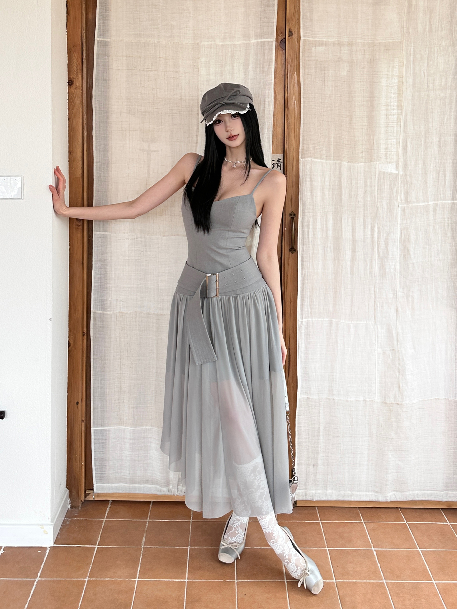 Spliced Camisole Dress for Women - Elegant Spring Tulle Dress with Mixed Fabric Waistband, Cool Feel, Perfect for Y2K and Chic Styles Spliced Camisole Dress for Women - Elegant Spring Tulle Dress with Mixed Fabric Waistband, Cool Feel, Perfect for Y2K and Chic Styles