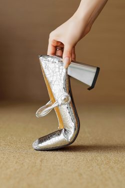 Spliced Sheepskin High Heeled Chunky Mary Jane Shoes for Women - Square Toe, Plus Size, Spring Summer 2025 Fashion