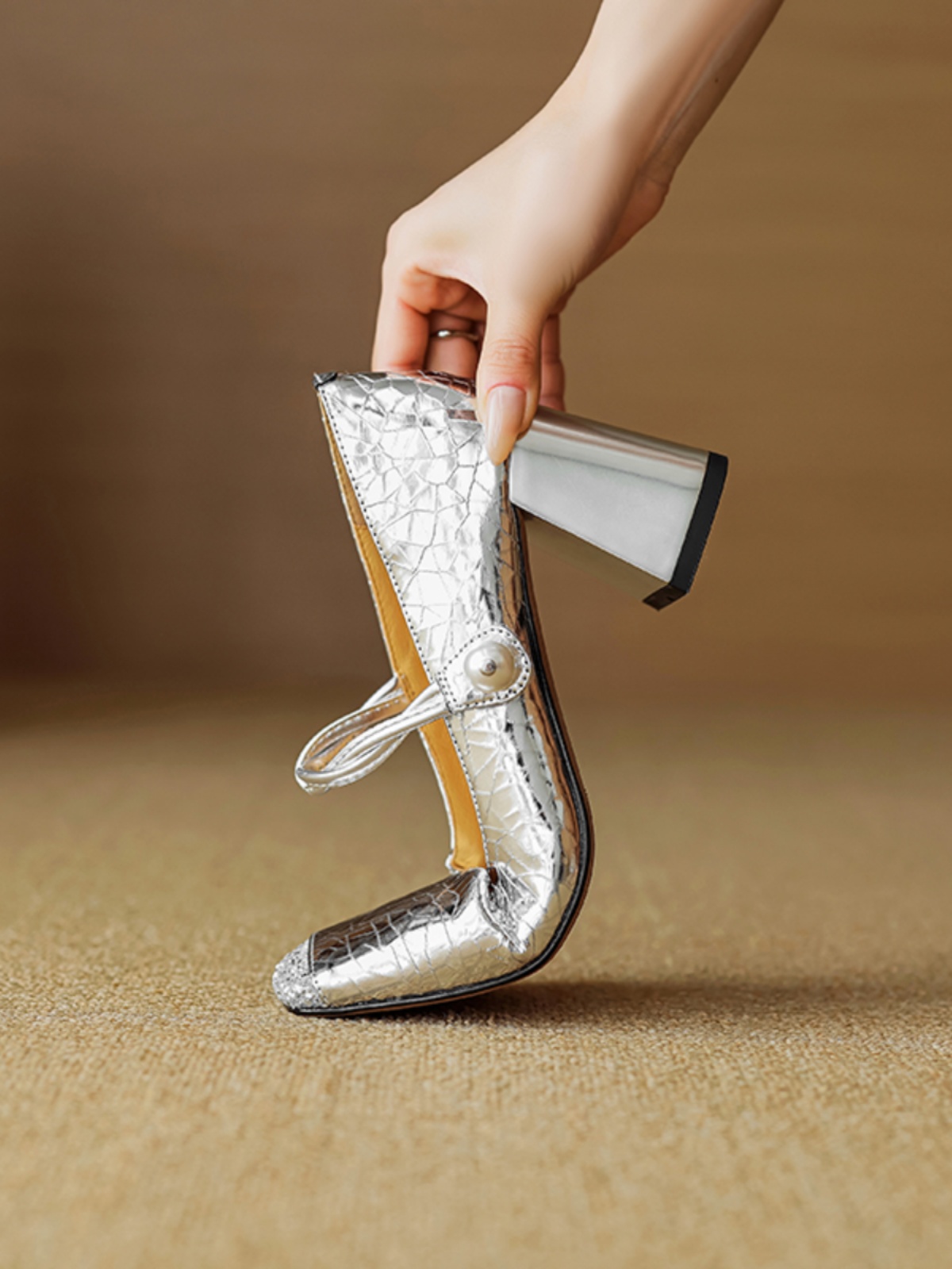 Spliced Sheepskin High Heeled Chunky Mary Jane Shoes for Women - Square Toe, Plus Size, Spring Summer 2025 Fashion Spliced Sheepskin High Heeled Chunky Mary Jane Shoes for Women - Square Toe, Plus Size, Spring Summer 2025 Fashion