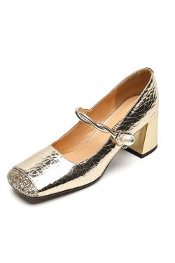 Spliced Sheepskin High Heeled Chunky Mary Jane Shoes for Women - Square Toe, Plus Size, Spring Summer 2025 Fashion