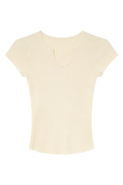 Split Hem Small Round Neck Knitted Short Sleeve T-Shirt for Women - Summer 2025 Niche Slim Fit Top, Perfect for 90s and Y2K Styles