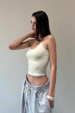 Spoon-Shaped Round Neck Semi-Backless Vest - Basic Hacker Comfort Zone Waist-Defining Top for Y2K and Korean Style Fashion