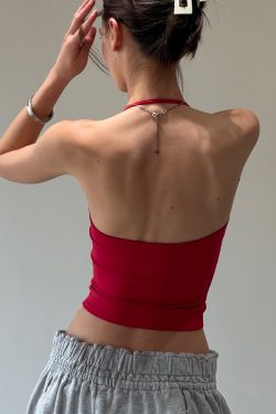 Spoon-Shaped Round Neck Semi-Backless Vest - Basic Hacker Comfort Zone Waist-Defining Top for Y2K and Korean Style Fashion