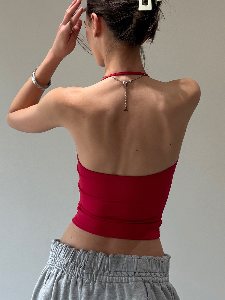 Spoon-Shaped Round Neck Semi-Backless Vest - Basic Hacker Comfort Zone Waist-Defining Top for Y2K and Korean Style Fashion Spoon-Shaped Round Neck Semi-Backless Vest - Basic Hacker Comfort Zone Waist-Defining Top for Y2K and Korean Style Fashion