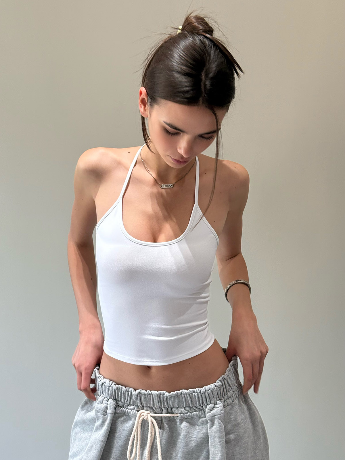 Spoon-Shaped Round Neck Semi-Backless Vest - Basic Hacker Comfort Zone Waist-Defining Top for Y2K and Korean Style Fashion Spoon-Shaped Round Neck Semi-Backless Vest - Basic Hacker Comfort Zone Waist-Defining Top for Y2K and Korean Style Fashion