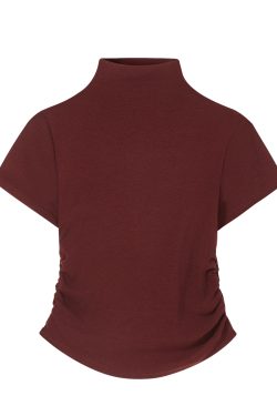 Spring 2025 Women's Red T-shirt, Half High Neck Base Layer Outerwear, Korean Style Fashion Top