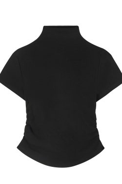 Spring 2025 Women's Red T-shirt, Half High Neck Base Layer Outerwear, Korean Style Fashion Top