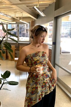 Spring Floral Strapless Camisole - Irregular Waist-Defining Design for Women - Trendy Y2K Style Top