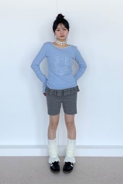 Spring Gray Polka Dot Lace Girl Shorts - Trendy Y2K Style Summer Fashion for Kids